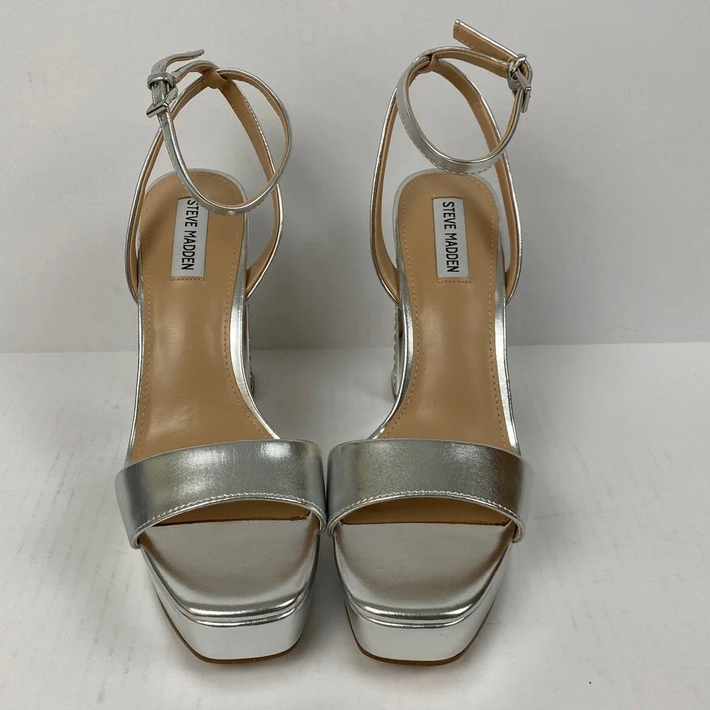 New Steve Madden Size 10 Lasher Silver Rhinestone‎ Platform Heels - Flaw*